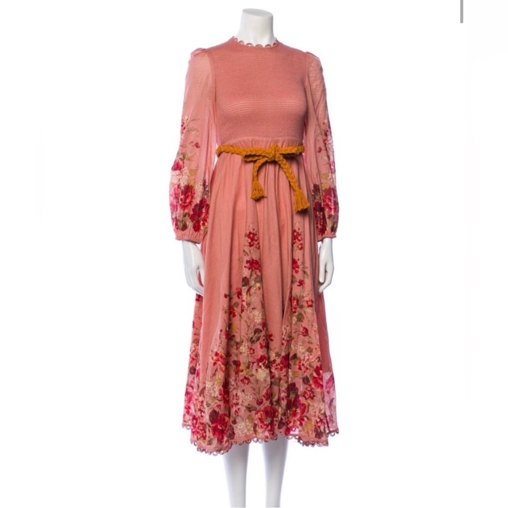 Zimmermann Pink Pleated Midi Dress with Bishop Sleeves - Picture 3 of 4